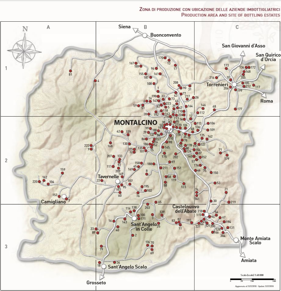 Karte der Brunello Weingüter